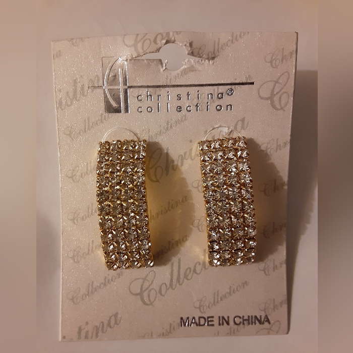 Christina Collection Earrings Gold Tone Rhinestone Pierced